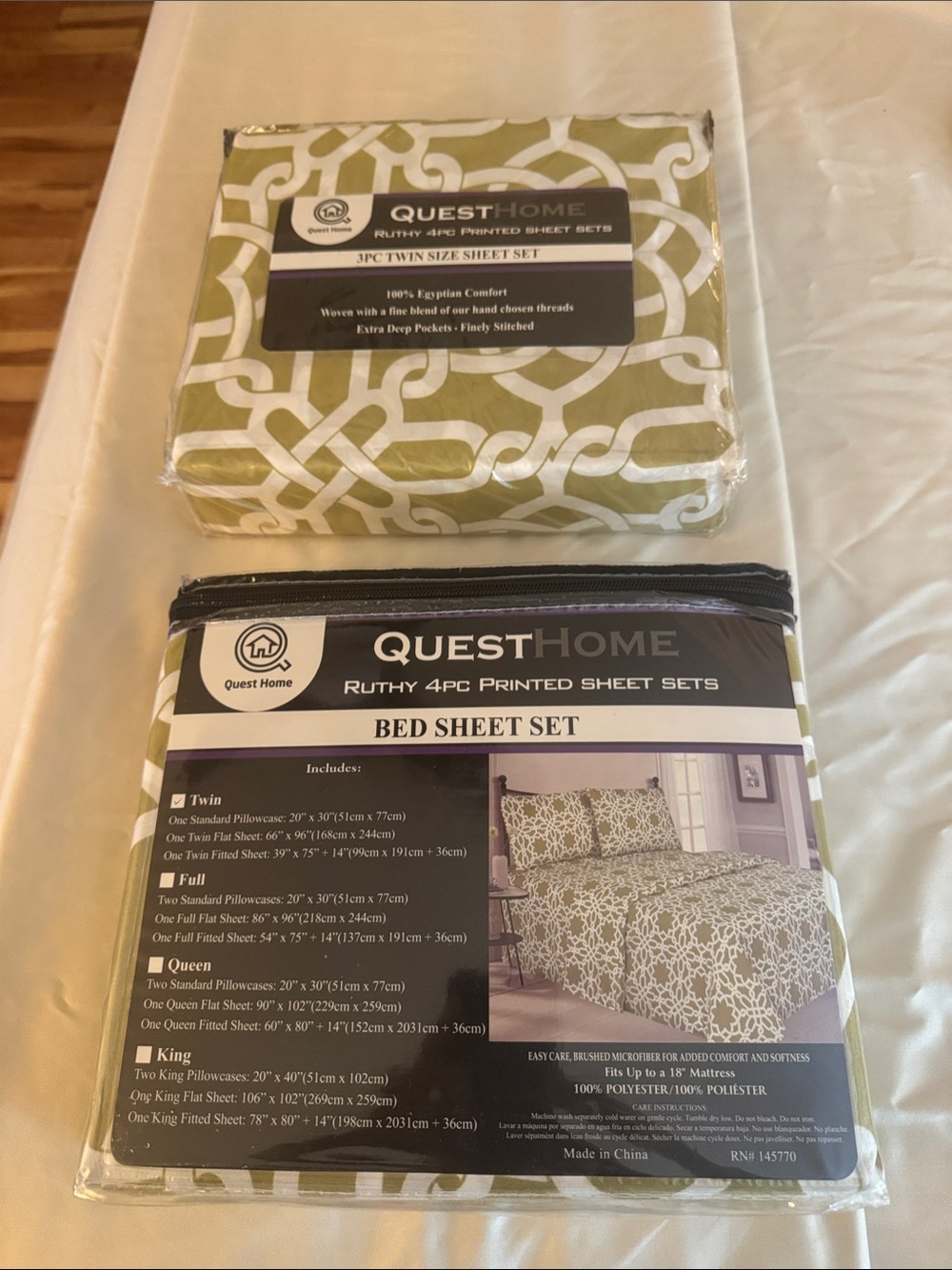 Quest Home Ruthy 4pc Printed Sheet Set - Olive & White